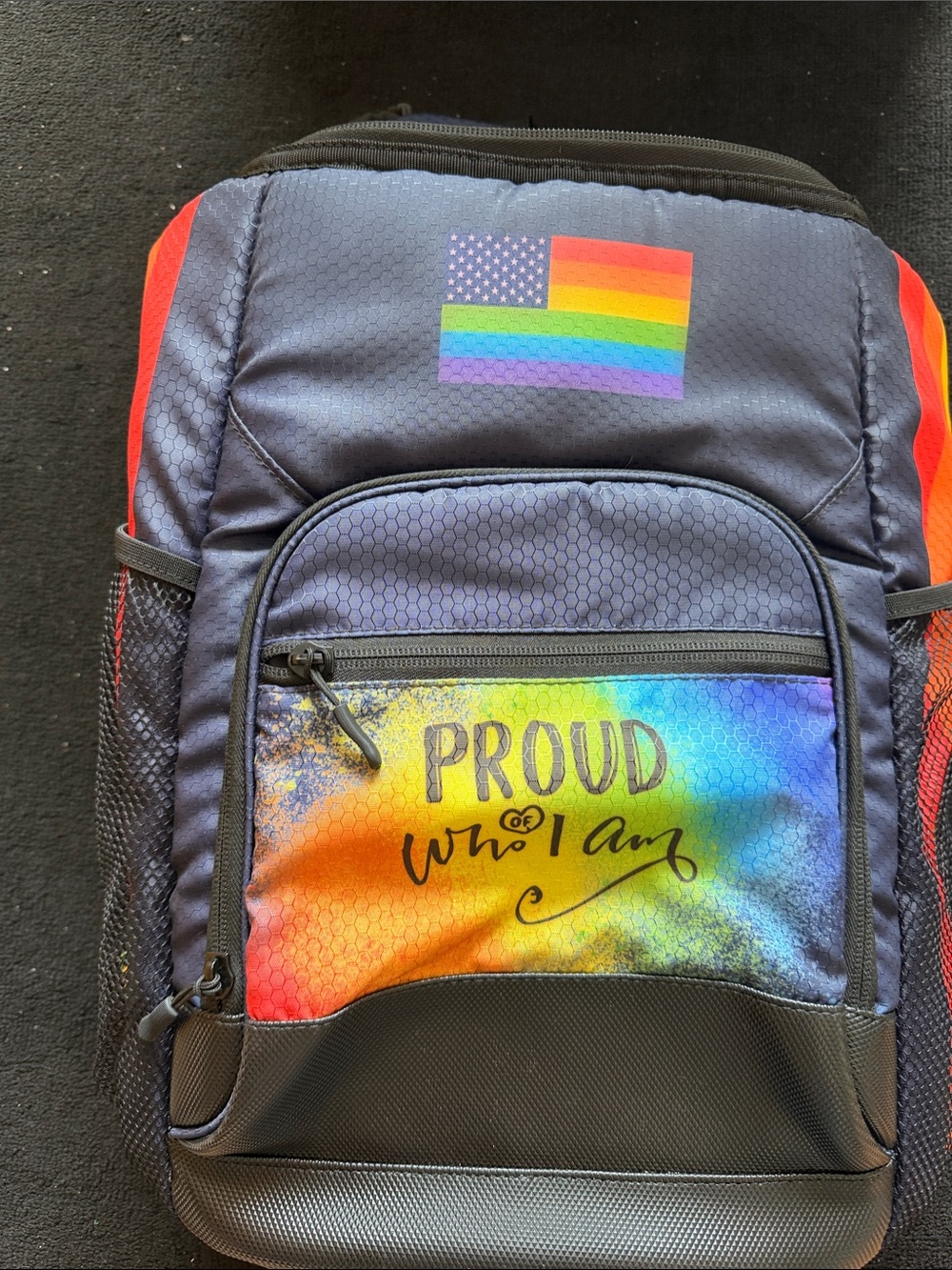Navy Rainbow Accent Men's Backpack - 'Proud Who I Am'